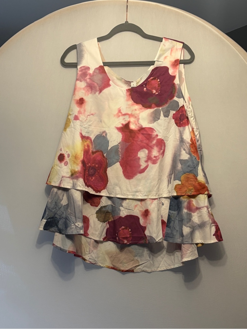 Tiered Floral Ruffle Tank Top in White with Pink Florals